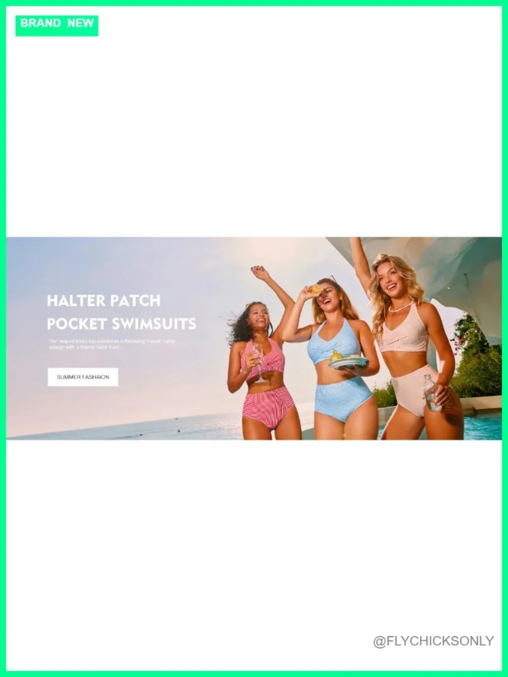 Women's High Waisted 2 Piece Halter Patch Pocket Stripe Bikini Set